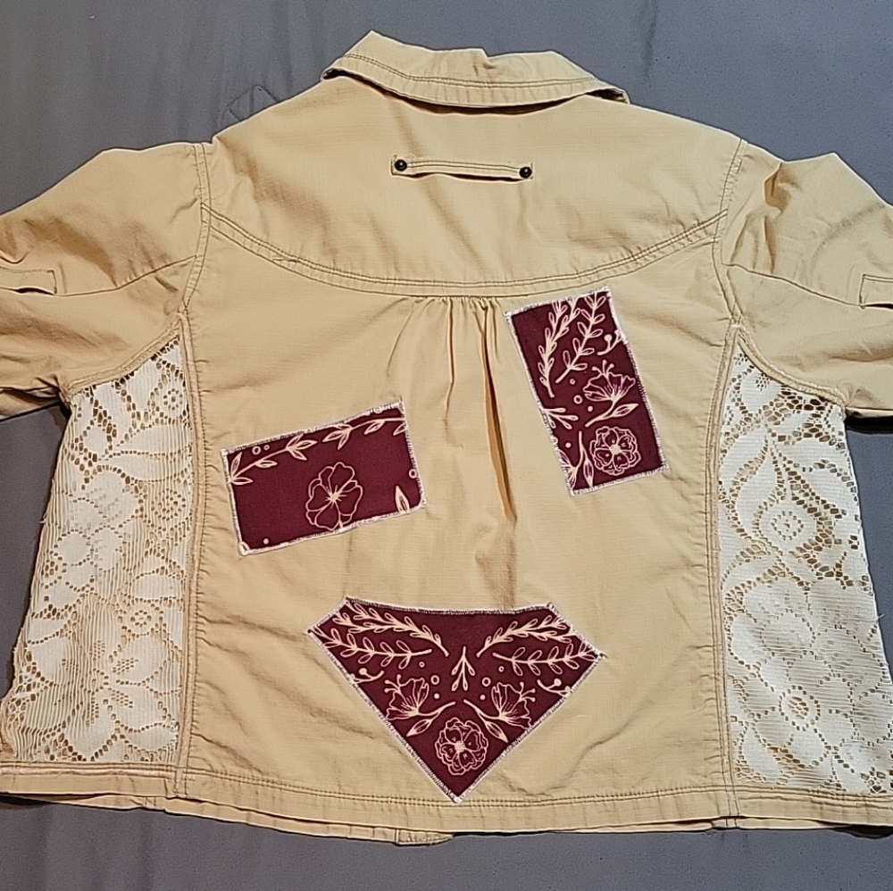 Route 66 Womens XL Ripstop Canvas Lightweight Jacket Short Sleeve Rework Lace